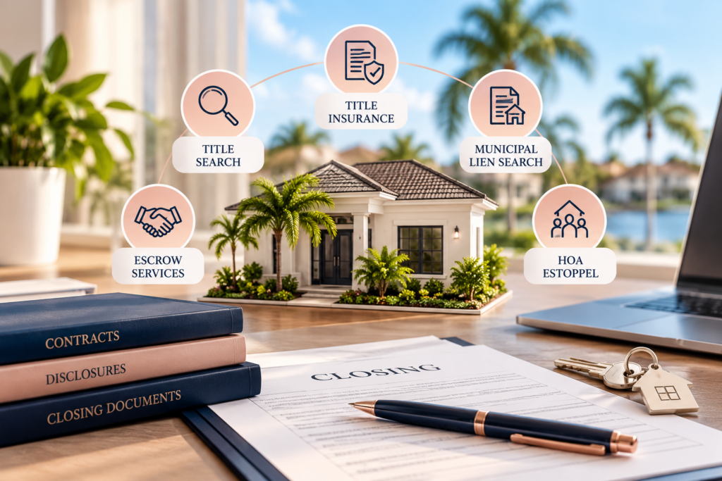 Florida title company services including title search, escrow, title insurance, municipal lien search and HOA estoppel